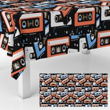 Imagem de Junliang Toalhas de mesa para toca-fitas, sintonizador, retrô, tema musical, decorações de festa, uso externo, interior, festa de aniversário, 134,6 cm x 274,3 cm