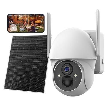 Imagem de EDSACE Câmeras de segurança solar sem fio ao ar livre, câmera solar PTZ Speed Dome total sem fio, inclinação panorâmica de 360 graus, câmera com bateria de visão panorâmica de 360 graus, câmera de