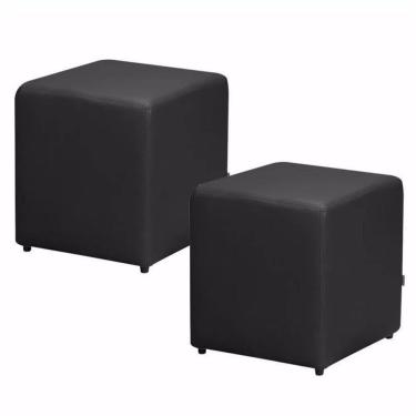 Imagem de 02 Puffs Quadrado Corino Preto