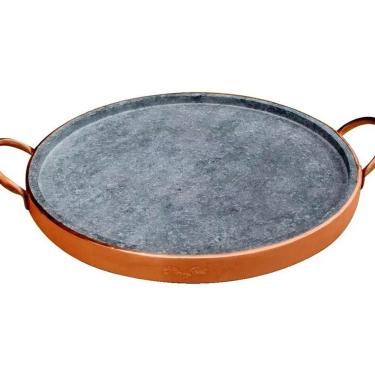 Imagem de Forma de Pizza em Pedra Sabão com Alça de Cobre 21,0 Cm