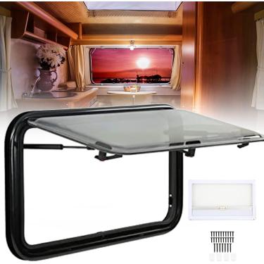 Imagem de Janela do RV, RV Caravana Push Outsh Out Janela Dupla Camada de Acrílico Vidro Vidro Vidro Vidro Combinado Com Tela e Selshade, janela da janela de saída RV Janela de campista para trailer d