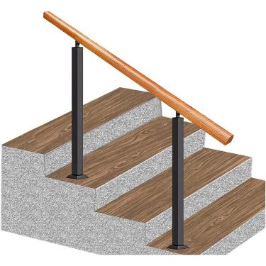 Imagem de Railing de balaustrada de vidro post piquete de corrimão de madeira não deslizante para escadas degraus ， com 2 postes de ferro forjado Transitional Railings de manutenção Rail de segurança