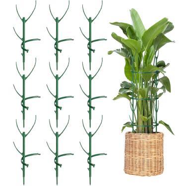 Imagem de Pacote com 9 estacas de suporte de plantas e anéis de suporte de gaiola de plantas, estacas para plantas de interior, suporte empilhável de flores de jardim para tomate, monstera, peônia, hortênsia