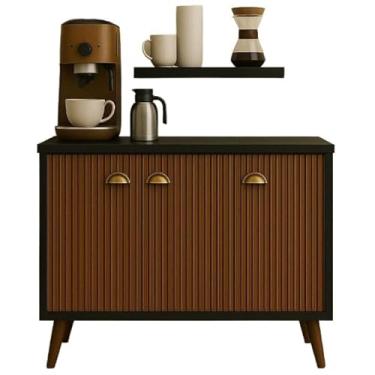 Imagem de Aparador Buffet 3 Portas com Pés Retro (PRETO/RIPADO)