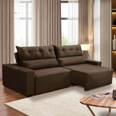 Imagem de Sofá Retrátil e Reclinável 5 Lugares 3,00m Antonella Veludo Marrom Adonai Estofados