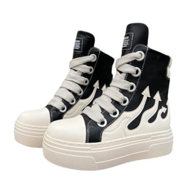 Imagem de Tênis unissex nova tendência primavera verão chama bico redondo sola grossa plataforma salto grosso masculino feminino plus size moda western punk sapatos de rua, Preto, 35 BR