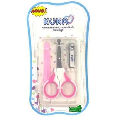 Imagem de Kit Manicure Bebê Tesoura Lixa Cortador Unhas Higiene Rosa - Kuka