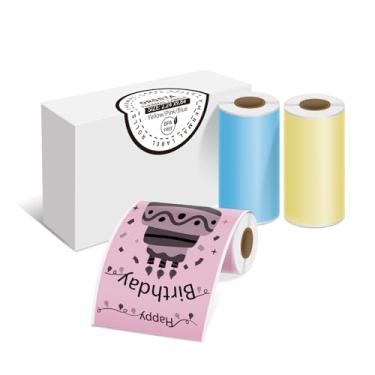 Imagem de ORGSTA Papel térmico autoadesivo amarelo/rosa/azul, papel adesivo imprimível para impressora de adesivos portátil ORGSTA S002, papel mini impressora de 57 mm x 3 m adequado para diário, foto, notas de