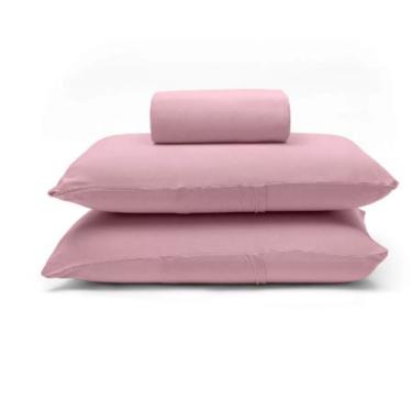 Imagem de Jogo de Cama Buettner King Malha 100% Algodão Basic Liso 3 Peças Rosa Blush
