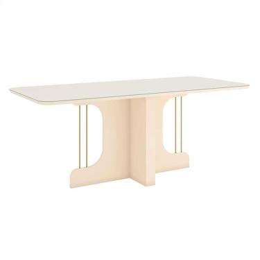 Imagem de Mesa de Jantar Mavi 200 cm Canto Arredondado com Vidro Off White – Henn