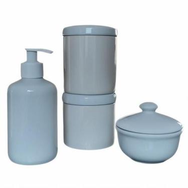 Imagem de Kit higiene bebê 4 peças com tampa em Porcelana forte resistente branc