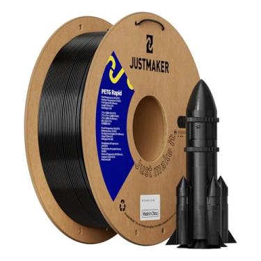 Imagem de JUSTMAKER Filamento rápido para impressora 3D PETG, impressão de alta velocidade, material multifuncional, precisão dimensional +/-0,03 mm, 1,75 mm, 1 kg, preto