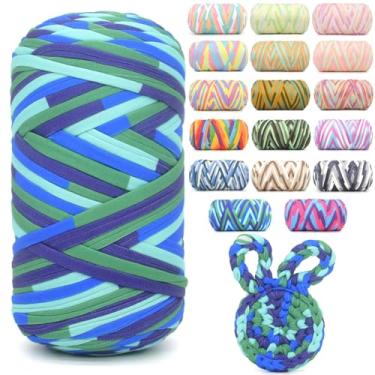 Imagem de Camiseta de 400 g para crochê, arco-íris, tecido elástico macio, grosso, grosso, fio de crochê para crochê, tricô iniciante, tricô à mão, para bolsa/artesanato faça você mesmo/decoração de casa - tom