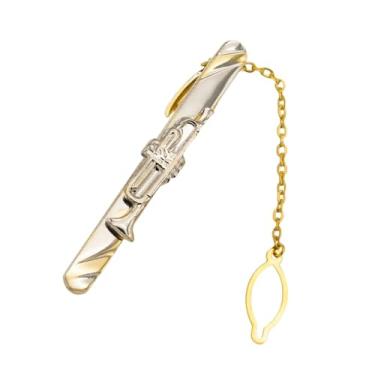 Imagem de Clipe de gravata masculino, clipe de gravata de metal para trompete dourado, combinado com caixas de presente, adequado para ocasiões formais, como casamentos, festas, negócios, aniversários, etc