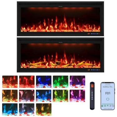 Imagem de Lareira Elétrica Valuxhome 106,68 cm com Controle Remoto via App, Montagem Embutida e na Parede, Temporizador de 19 horas, 13 Combinações