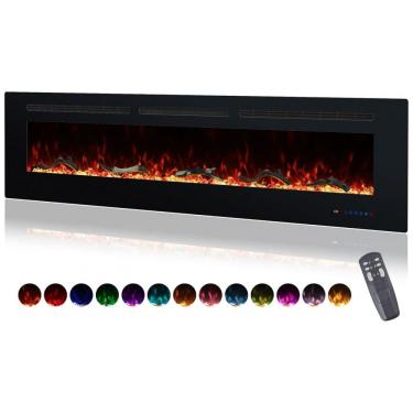 Imagem de Lareira Elétrica Valuxhome de 182,88 cm Embutida na Parede com 13 Cores de Chamas, Troncos e Cristais Realistas, Temperatura Ajustável de