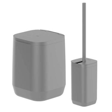 Imagem de Kit Lixeira+Escova Sanitária Aura Para Banheiro Piso/Parede