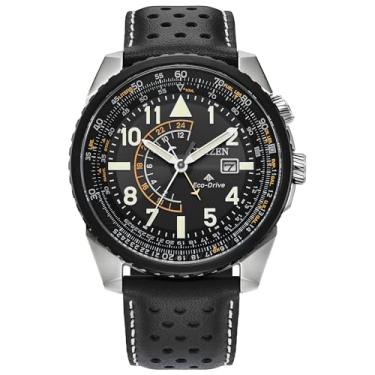 Imagem de Citizen Relógio masculino Eco-Drive Promaster Air Nighthawk, pulseira de couro preto, mostrador preto, tempo duplo (modelo: BJ7137-07E)