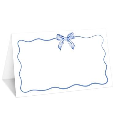 Imagem de Blue Bow Wave Border Place Cards, conjunto de 25 cartões de nome de barraca para configuração de mesa, etiqueta de comida para casamento, chá de bebê, artigos de festa de jantar de aniversário -005