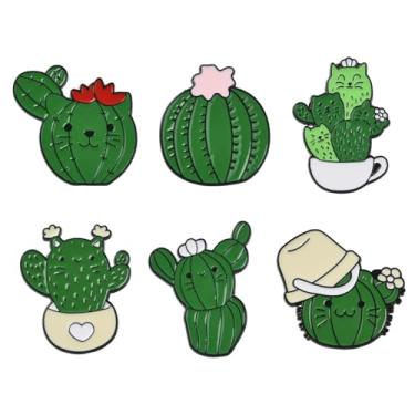 Imagem de KitBeads 6 peças de alfinetes de esmalte de gato de cacto, planta em vaso suculenta, gatinho, animal, broche de lapela para mochila, roupas, artesanato, acessórios de decoração