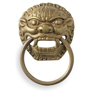 Imagem de Anel circular retrô para aldrava de porta, anel de cobre, cabeça de animal, puxador de porta de latão para decoração de fábrica de móveis de jardim doméstico