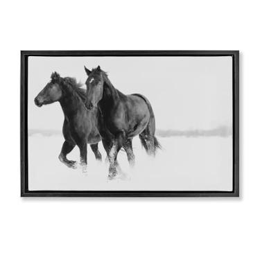 Imagem de Stupell Industries Arte de parede em tela flutuante com moldura preta de cavalos de inverno galopantes por Amy Carroll, 53 x 78 cm