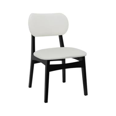 Imagem de Cadeira Armonia Madeira Maciça Encosto Anatômico - Preto - Assento Estofado Corano Bege