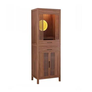 Imagem de Prateleira de altar budista Armário móvel de tributo com pedestal Buda com porta aberta estilo chinês Shentai (Médio)