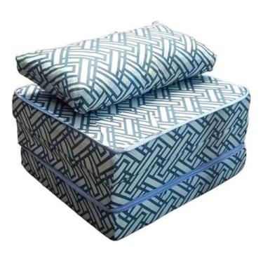 Imagem de Puff Vira Cama-colchão + Travesseiro Solteiro 3 Em 1 Azul