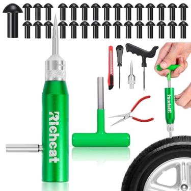 Imagem de Richcat Kit de reparo de perfuração de pneu sem câmara com plugue de cogumelo, repara furos e pneus furados para motocicletas, carros, caminhões, quadriciclos e tratores
