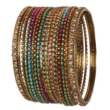 Imagem de Touchstone Nova bola indiana feita à mão Bollywood fio de seda sintética Rajasthan Meenakari esmalte amarelo strass moderno elegante joias pulseiras pulseiras. Conjunto de 16 para mulheres.