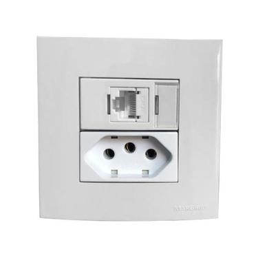 Imagem de Tomada 3 Pinos 10a + Rede RJ45 Cat5e Branco Móvel Marmore Drywall Gess