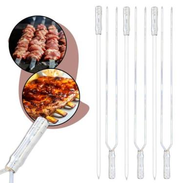 Imagem de Kit 6 Espetos Alumínio Chato Duplo 85cm para Churrasco Carne Costela L