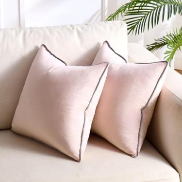 Imagem de EliteBond Conjunto de 2 capas de almofada retangulares rosa e cinza, 50 x 50 cm, capas de almofada para casa de fazenda, confortáveis, com detalhes para sala de estar, sofá, luxo