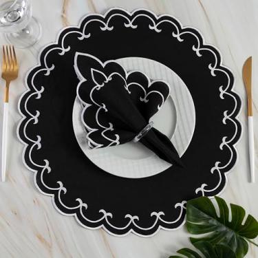 Imagem de Kit Jogo Americano Sousplat Bordado Suplat de Mesa Posta Redondo/Retangular e Guardanapos (Sparta Preto, Mesa 2 Lugares (4 Peças))