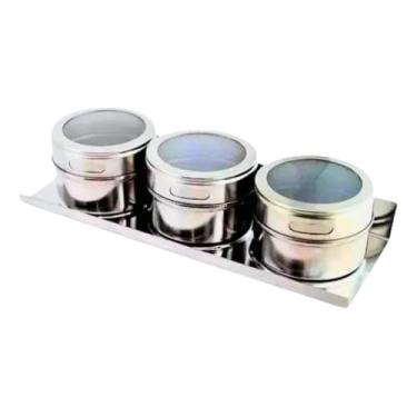 Imagem de Porta Temperos Condimento 3 Potes Aço Inox Magnético Cozinha