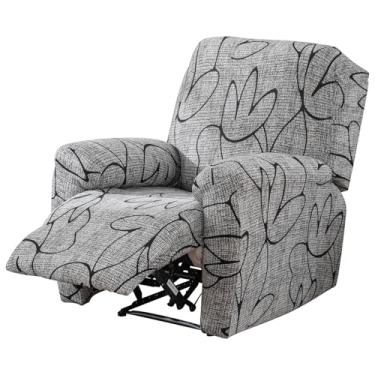 Imagem de XYDHQS Capas reclináveis, capas de cadeira reclináveis, macias, elásticas, antiarranhões, capa de espreguiçadeira impressa flexível, capas protetoras para sala de estar (cinza)