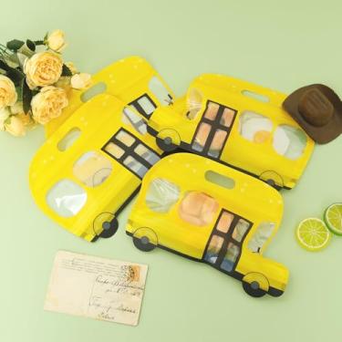Imagem de 120 unidades de sacolas de brinde de ônibus escolar, sacos de doces de plástico com alça, bolsa de guloseimas de volta às aulas, embalagem resselável com material de aniversário para sala de aula para