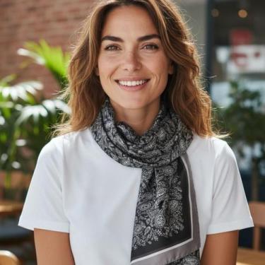 Imagem de Lenço Xale Echarpe Feminino De Cetim Seda 90x90cm Estampado - meldorah