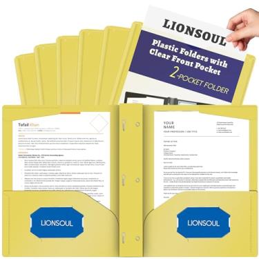 Imagem de Pastas de arquivo de plástico pastel com bolsos e pinos, pacote com 7, tamanho carta A4, pastas de escritório resistentes à prova d'água com capa frontal transparente para escola, casa e escritório