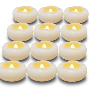 Imagem de Velas flutuantes de 5,8 cm, 12 peças, decoração de Halloween, vela de LED sem chama, ativada por água, 165 horas, vela branca de plástico à prova d'água para centros de mesa, vasos cilíndricos