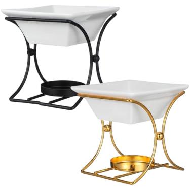 Imagem de Cabilock 2 peças de aquecedor de cera perfumada Tealight de cerâmica com moldura de ferro, queimador difusor de óleo de fragrância, aquecedor de velas de aromaterapia para decoração de casa, quarto