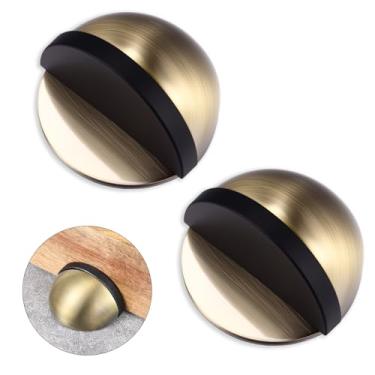 Imagem de 2 batentes de porta de piso, batente de porta adesivo, batentes de portas montados no chão de aço inoxidável, protetor de parede de meia bola com pontas de borracha para escritório, quarto, sala de