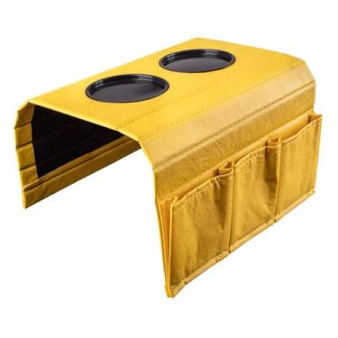 Imagem de Kit com 2 Porta Copos para Sofá, Suporte Multifuncional para Controle Remoto e Celular, Organizador para Braço de Sofa e Cama, Evita Quedas e Vazamentos (amarelo)