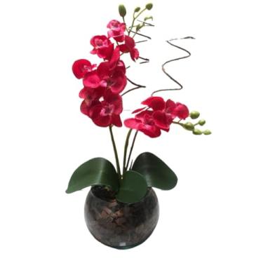Imagem de Arranjo De Flores Artificiais Orquidea 40 Cm Altura Com Vaso De Vidro E Musgo Natural Decoracao Sala quarto quarto(PINK)