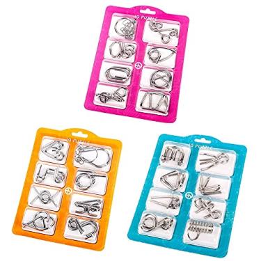 Imagem de 24 Pieces Metal Wire Puzzles IQ Toys Brain Teaser Magic Trick Toy IQ Test Mind Game Toys Metal Wire Logic Puzzles Metal IQ Puzzle for Children and Adults by (Silver)