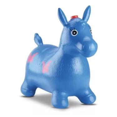Imagem de Cavalinho Upa Upa Brinquedo Com Som Inflável Pocoto Com Música Infantil e Led Pula Pula (58 Cms) (AZUL)