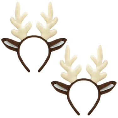 Imagem de YAXAMING 2 peças de tiara de chifres de rena de Natal, orelhas de veado, argolas de cabelo, alce, chifres de animal, faixa de cabelo feminina, festival, cosplay, cosplay, acessórios para festa de