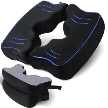 Imagem de SAHEYER Almofadas de dor de cama para bumbum, almofada de alívio de pressão de hemorroidas de espuma viscoelástica com orifício central e recorte de cóccix, para cóccix longo sentado, ciática