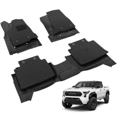 Imagem de Protimat Tapete de piso de camada dupla ajuste personalizado Tacoma 2024 2025, tapetes TPE para todos os climas para Toyota Tacoma 1ª e 2ª fileiras forro de carga conjunto completo (preto)